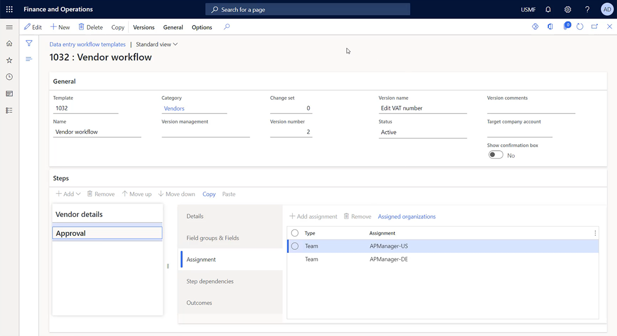 Filling in a Vendor Master Data Record in MS Dynamics 365